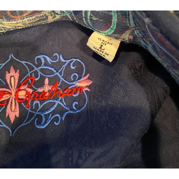 Robert Graham Long Sleeve Shirt Large, Dark Blue on blue pattern, Flip Cuff, Ful - Picture 5 of 8